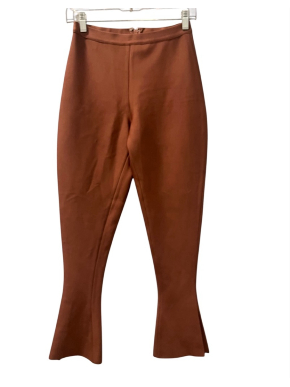 House of CB Tan Thick Knit High Rise Pintuck Flare Dress Pants Size Medium